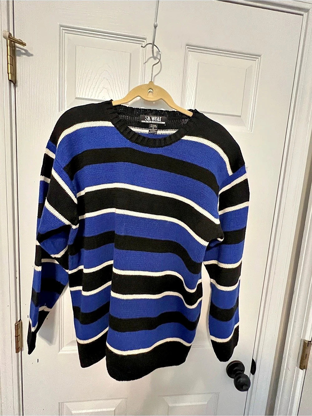 SK wear Striped Crewneck Sweater in Blue & Black Size Medium